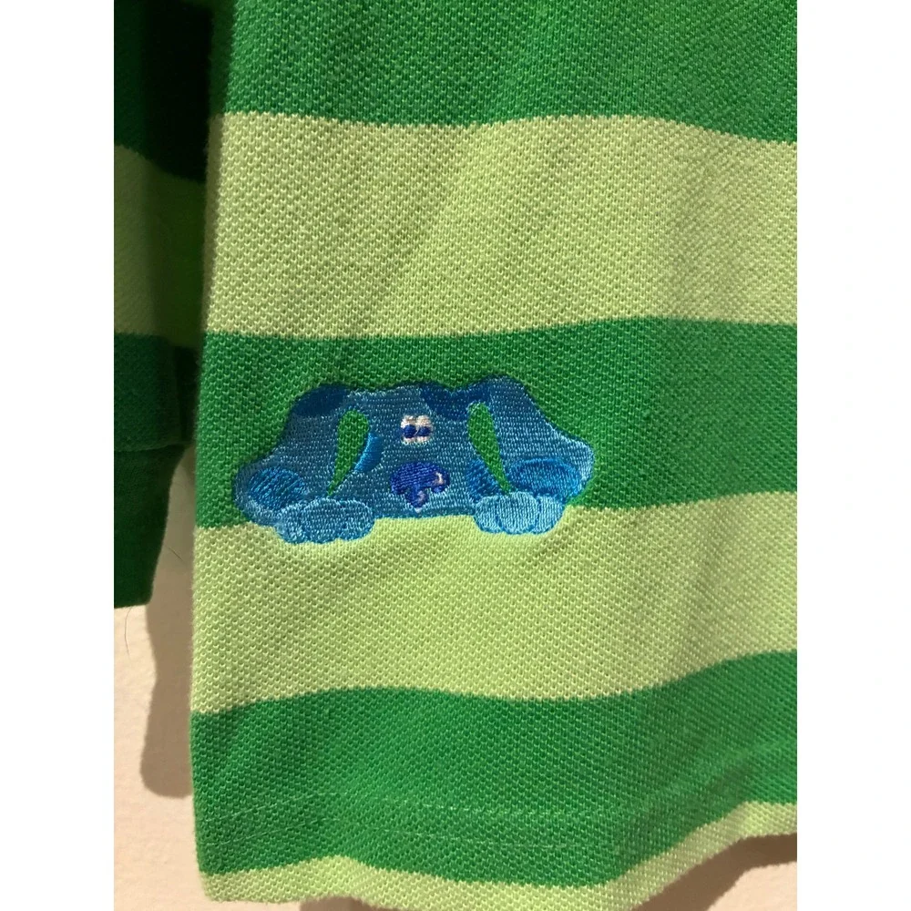 Blues Clues Kids Green Striped Long Sleeve Polo Shirt 4T Steve Costume Logo
